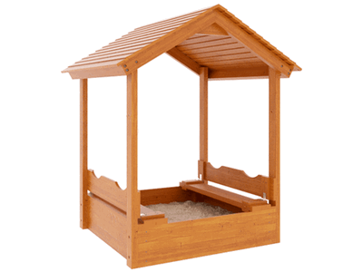 Песочница с крышкой-скамейкой с деревянной крышей